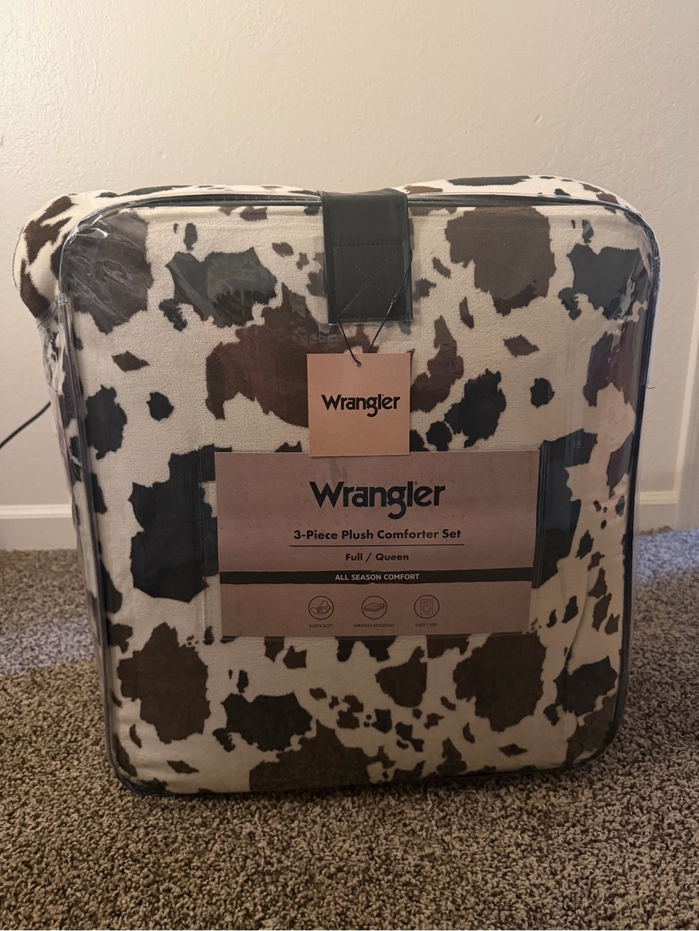 Wrangler Cowhide Print Plush Comforter Set in Brown and Cream